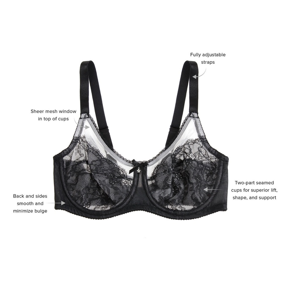 2 for $48 NWT! 42D Wacoal 855186 Full Figure Underwire Black Chantilly Lace - Picture 3 of 11